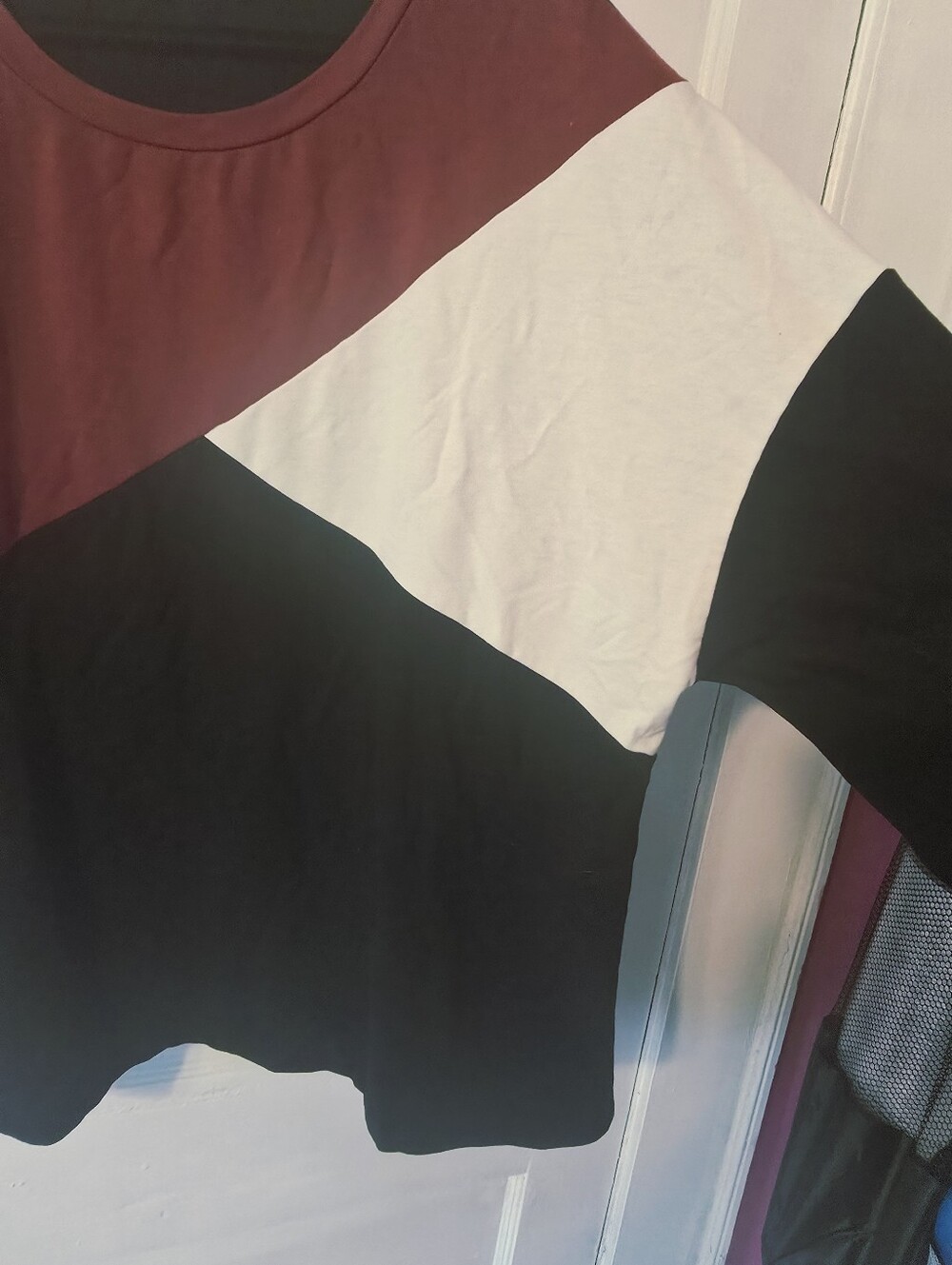 BloomChic Colorblock Crewneck Long Sleeve Tunic Top- Red, White & Black - Picture 7 of 9